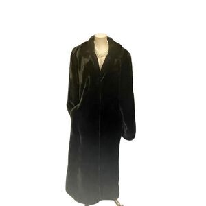 Chic & Cozy: Vintage Faux Fur Floor-Length Coat in Dark Green